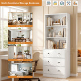 RichYa 71'' Tall Bookcase with 3 Drawers,3 Tier Display Bookshelves for Home Office,Living Room,White