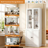 RichYa 71'' Tall Bookcase with Glass Door,3 Tier Display Bookshelves with Adjustable Shelves for Home Office,Living Room,White