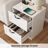 RichYa White Nightstand with Drawer and Charging Station, Farmhouse End Table with Open Shelf and Metal Handle, Side Table for Bedroom
