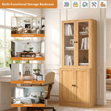 RichYa 71'' Tall Bookcase with Glass Door,3 Tier Display Bookshelves with Adjustable Shelves for Home Office,Living Room,White