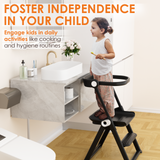 Cowiewie Folding Toddler Step Stool, Montessori Learning Tower for Kitchen and Bathroom, Black