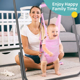 Slevoo 2-in-1 Baby Jumper and Toddler Swing Set with Foldable Metal Frame, Easy Setup, Adjustable Strap, Soft Padded Seat, Pink