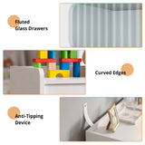 RichYa 7 Drawer Double Dresser,46"W White Chest of Drawer with Fluted Glass,Storage Cabinet for Bedroom Living Room