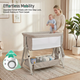 Cowiewie Baby Bassinet, Portable Bedside Bassinet with Wheels, Storage & Travel Bag, for 0-6 Months, Brown