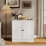 RichYa 31.5W Kitchen Credenza & Sideboard,Buffet Cabinet with Drawer & 2 Glass Doors,Coffee Bar for Dining Room,White