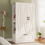 RichYa 71"H Armoire Wardrobe Closet with Drawer,Clothes Storage Cabinet with Hanging Rod,Large Wardrobe Closet with Shelves & 3 Doors for Bedroom