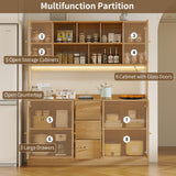 RichYa 64.4''H Kitchen Pantry Cabinet with RGB LED Light,3 Drawers Hutch Buffet Storage Cabinet with Glass Doors & Adjustable Shelves for Dining Room