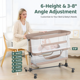 Cowiewie Bassinet Bedside Sleeper, Portable, Breathable, Adjustable Baby Bedside Bassinet for Peaceful Nights, Beige (4.6) | 32 ratings