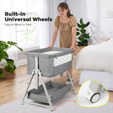 Cowiewie Baby Bassinet Bedside Portable Bassinet W/ Wheels Storage Travel Bag, for 0-6 Months, Light Gray