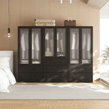 RichYa 3Pcs Armoire Wardrobe Closet with Hanging Rod,Clothes Storage Cabinet with Fluted Glass,Large Closet Organizer for Bedroom,White(ABB)