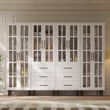 RichYa 4Pcs Pantry Storage Cabinet,Modular Furniture Cabinets with Shelves & Display Glass Doors for Kitchen,Dining Room