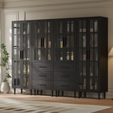 RichYa 4Pcs Pantry Storage Cabinet,Modular Furniture Cabinets with Shelves & Display Glass Doors for Kitchen,Dining Room
