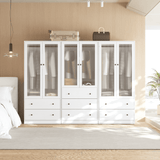 RichYa 3Pcs Armoire Wardrobe Closet with Hanging Rod,Clothes Storage Cabinet with Fluted Glass,Large Closet Organizer for Bedroom,White(ABB)