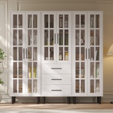 RichYa 3Pcs Grid Bookcases with Doors,Modular Furniture Bookcases,5-Tier Bookshelves with Glass Doors & Study Legs for Living Room