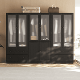 RichYa 3Pcs Armoire Wardrobe Closet with Hanging Rod,Clothes Storage Cabinet with Fluted Glass,Large Closet Organizer for Bedroom,White(ABB)
