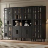 RichYa 4Pcs Pantry Storage Cabinet,Modular Furniture Cabinets with Shelves & Display Glass Doors for Kitchen,Dining Room