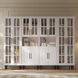 RichYa 4Pcs Pantry Storage Cabinet,Modular Furniture Cabinets with Shelves & Display Glass Doors for Kitchen,Dining Room