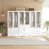 RichYa 3Pcs Armoire Wardrobe Closet with Hanging Rod,Clothes Storage Cabinet with Fluted Glass,Large Closet Organizer for Bedroom,White(ABB)