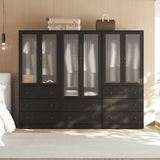 RichYa 3Pcs Armoire Wardrobe Closet with Hanging Rod,Clothes Storage Cabinet with Fluted Glass,Large Closet Organizer for Bedroom,White(ABB)