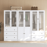 RichYa 3Pcs Armoire Wardrobe Closet with Hanging Rod,Clothes Storage Cabinet with Fluted Glass,Large Closet Organizer for Bedroom,White(ABB)