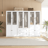 RichYa 3Pcs Armoire Wardrobe Closet with Hanging Rod,Clothes Storage Cabinet with Fluted Glass,Large Closet Organizer for Bedroom,White(ABB)
