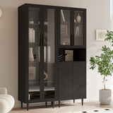 RichYa 71"H Tall Bookcase with Glass Door,4 Doors Display Bookshelf with Metal Legs,6 Tier Storage Cabinets for Living Room,Home Office,White