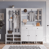 RichYa Entryway Shoe Storage Cabinet with Coat Rack, Shoe Rack Organizer with 2 Drawers & 3 Doors for Living Room,White(C)