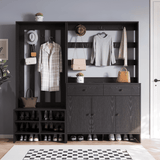 RichYa Entryway Shoe Storage Cabinet with Coat Rack, Shoe Rack Organizer with 2 Drawers & 3 Doors for Living Room,Black(C)