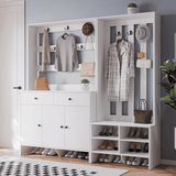 RichYa Entryway Shoe Storage Cabinet with Coat Rack, Shoe Rack Organizer with 2 Drawers & 3 Doors for Living Room,White(C)