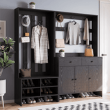 RichYa Entryway Shoe Storage Cabinet with Coat Rack, Shoe Rack Organizer with 2 Drawers & 3 Doors for Living Room,Black(C)