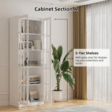 RichYa Curio Cabinets with Glass Doors,Tall Display Cabinet with Storage Shelf,5-Tier Modular Bookcases with Doors for Living Room,Dining Room(AEA)
