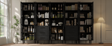 RichYa 3Pcs Grid Bookcases with Doors,Modular Furniture Bookcases,5-Tier Bookshelves with Glass Doors & Study Legs for Living Room