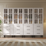 RichYa 4Pcs Pantry Storage Cabinet,Modular Furniture Cabinets with Shelves & Display Glass Doors for Kitchen,Dining Room