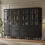 RichYa 4Pcs Pantry Storage Cabinet,Modular Furniture Cabinets with Shelves & Display Glass Doors for Kitchen,Dining Room