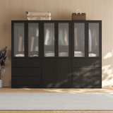 RichYa 3Pcs Armoire Wardrobe Closet with Hanging Rod,Clothes Storage Cabinet with Fluted Glass,Large Closet Organizer for Bedroom,White(ABB)