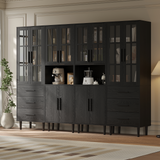 RichYa 4Pcs Pantry Storage Cabinet,Modular Furniture Cabinets with Shelves & Display Glass Doors for Kitchen,Dining Room
