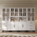 RichYa 4Pcs Pantry Storage Cabinet,Modular Furniture Cabinets with Shelves & Display Glass Doors for Kitchen,Dining Room