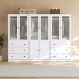 RichYa 3Pcs Armoire Wardrobe Closet with Hanging Rod,Clothes Storage Cabinet with Fluted Glass,Large Closet Organizer for Bedroom,White(ABB)