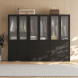 RichYa 3Pcs Armoire Wardrobe Closet with Hanging Rod,Clothes Storage Cabinet with Fluted Glass,Large Closet Organizer for Bedroom,White(ABB)
