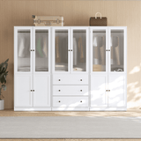 RichYa 3Pcs Armoire Wardrobe Closet with Hanging Rod,Clothes Storage Cabinet with Fluted Glass,Large Closet Organizer for Bedroom,White(ABB)