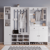 RichYa Entryway Shoe Storage Cabinet with Coat Rack, Shoe Rack Organizer with 2 Drawers & 3 Doors for Living Room,White(C)