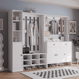 RichYa Entryway Shoe Storage Cabinet with Coat Rack, Shoe Rack Organizer with 2 Drawers & 3 Doors for Living Room,White(C)
