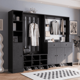 RichYa Entryway Shoe Storage Cabinet with Coat Rack, Shoe Rack Organizer with 2 Drawers & 3 Doors for Living Room,Black(C)