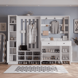 RichYa Entryway Shoe Storage Cabinet with Coat Rack, Shoe Rack Organizer with 2 Drawers & 3 Doors for Living Room,White(C)
