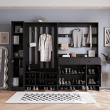 RichYa Entryway Shoe Storage Cabinet with Coat Rack, Shoe Rack Organizer with 2 Drawers & 3 Doors for Living Room,Black(C)