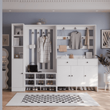 RichYa Entryway Shoe Storage Cabinet with Coat Rack, Shoe Rack Organizer with 2 Drawers & 3 Doors for Living Room,White(C)