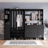RichYa Entryway Shoe Storage Cabinet with Coat Rack, Shoe Rack Organizer with 2 Drawers & 3 Doors for Living Room,Black(C)