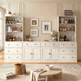 RichYa Kitchen Hutch Pantry Cabinets,94.4''W Modular Furniture Cabinets with Microwave Shelf,Sideboard Buffet Cabinet with Doors and Shelves for Dining Room,Living Room,White