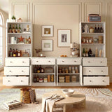RichYa Kitchen Hutch Pantry Cabinets,94.4''W Modular Furniture Cabinets with Microwave Shelf,Sideboard Buffet Cabinet with Doors and Shelves for Dining Room,Living Room,White