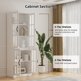 RichYa Curio Cabinets with Glass Doors,Tall Display Cabinet with Storage Shelf,5-Tier Modular Bookcases with Doors for Living Room,Dining Room(AEA)